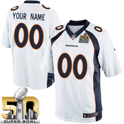 Youth Elite Super Bowl L Nike Jersey White Road - Customized NFL Denver Broncos